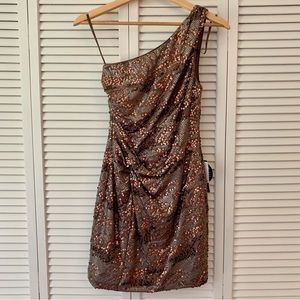 Sequin One Shoulder Dress | S | NWT | Gray | Brown